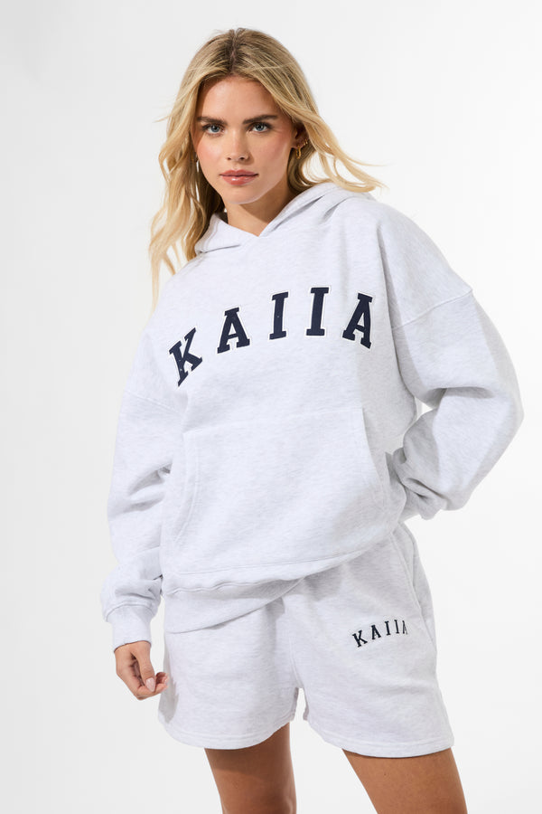 Kaiia Slogan Oversized Hoodie In Grey Marl
