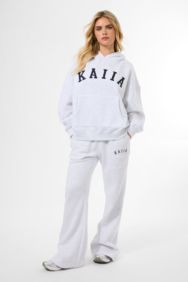 Kaiia Slogan Oversized Hoodie In Grey Marl