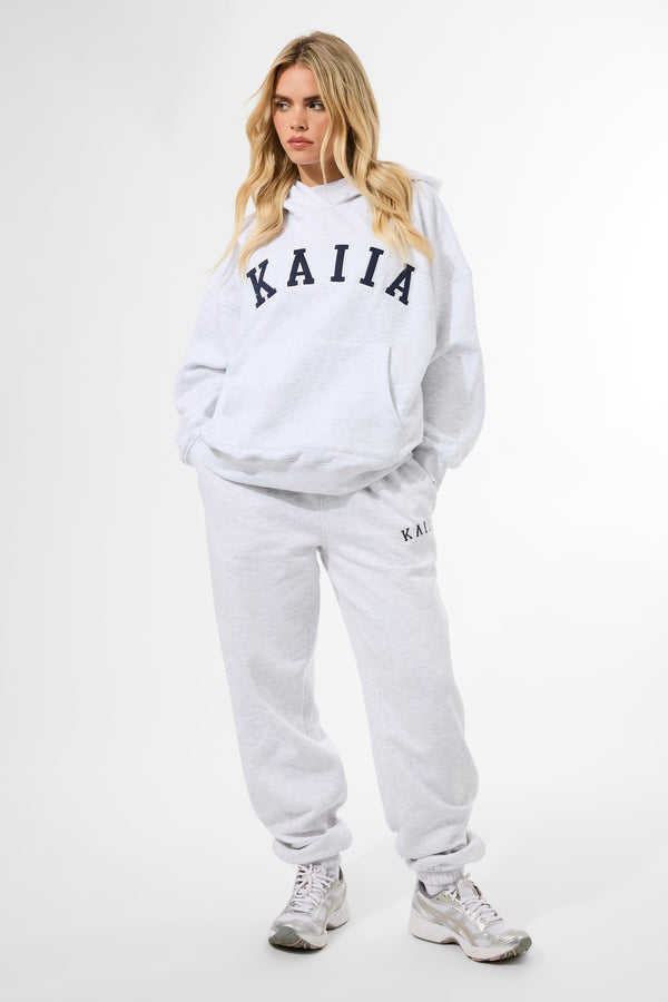 Kaiia Slogan Oversized Hoodie In Grey Marl