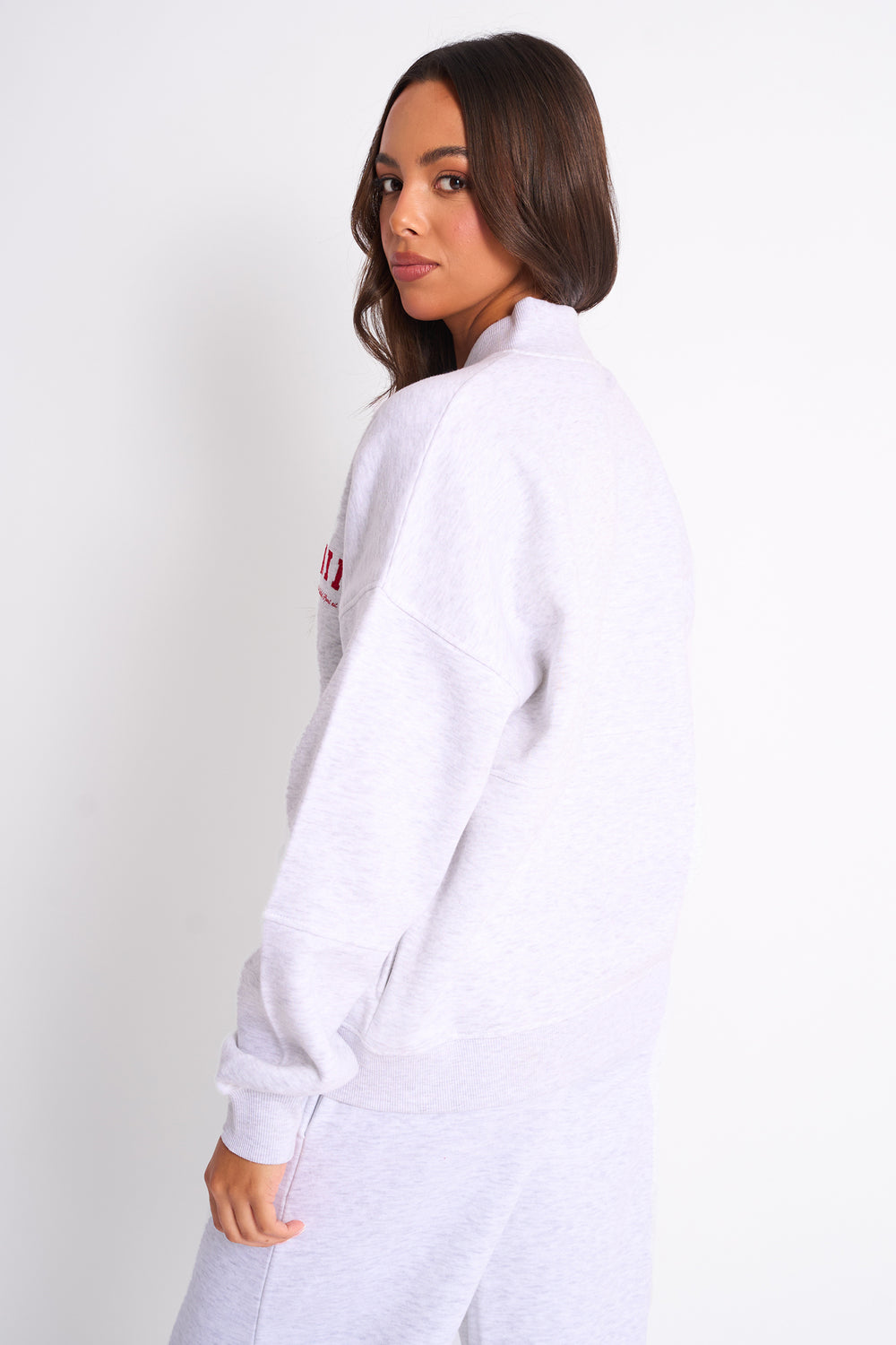 Kaiia Sport Oversized Bomber Light Grey Marl & Red