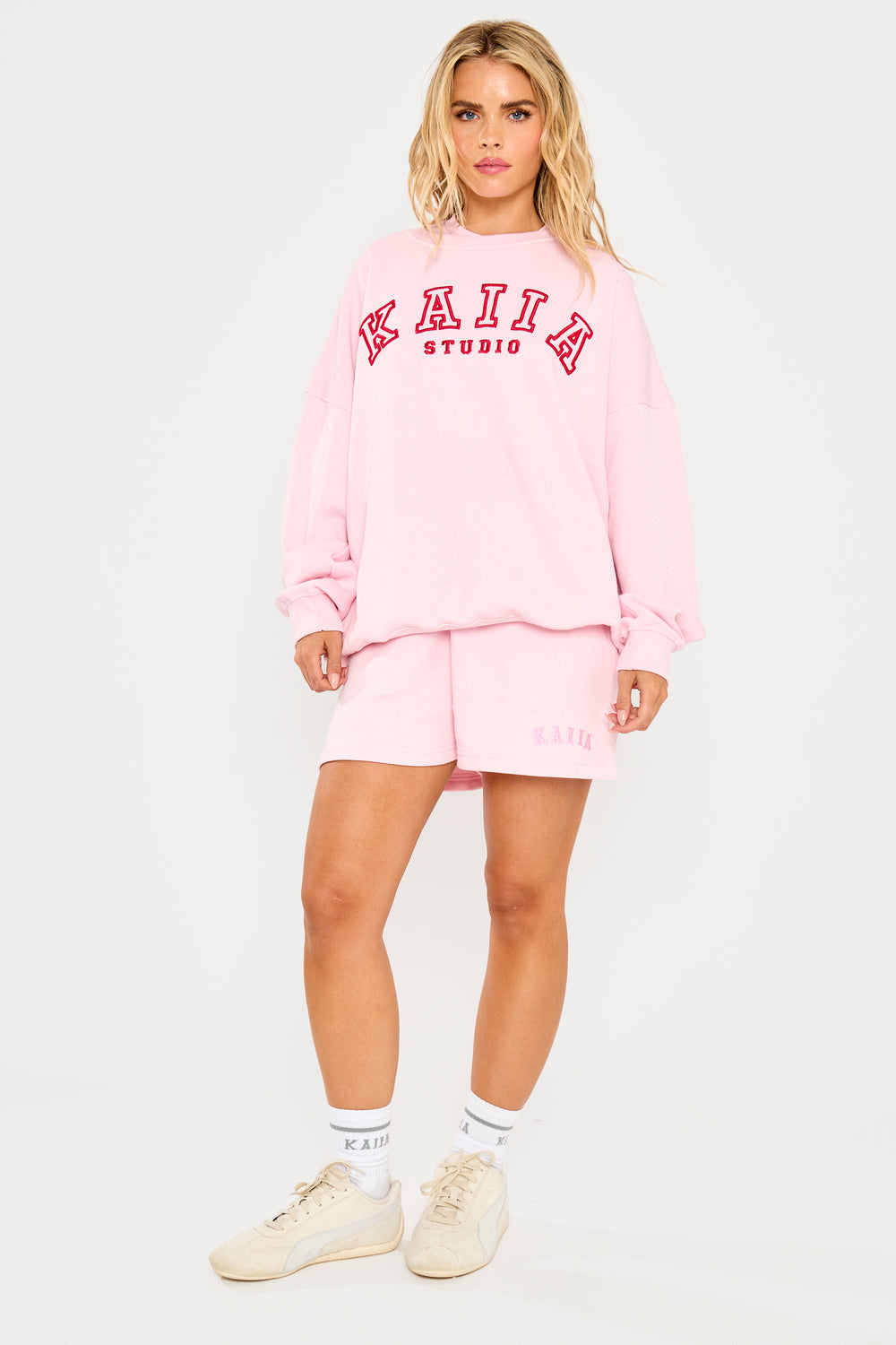 Kaiia Sport Oversized Sweatshirt Baby Pink & Red