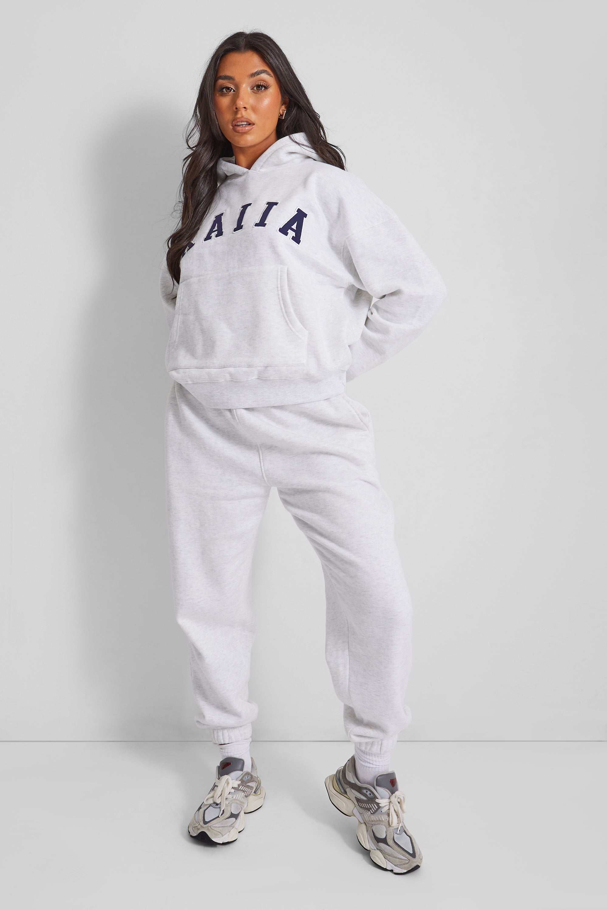 Kaiia Slogan Oversized Hoodie In Grey Marl