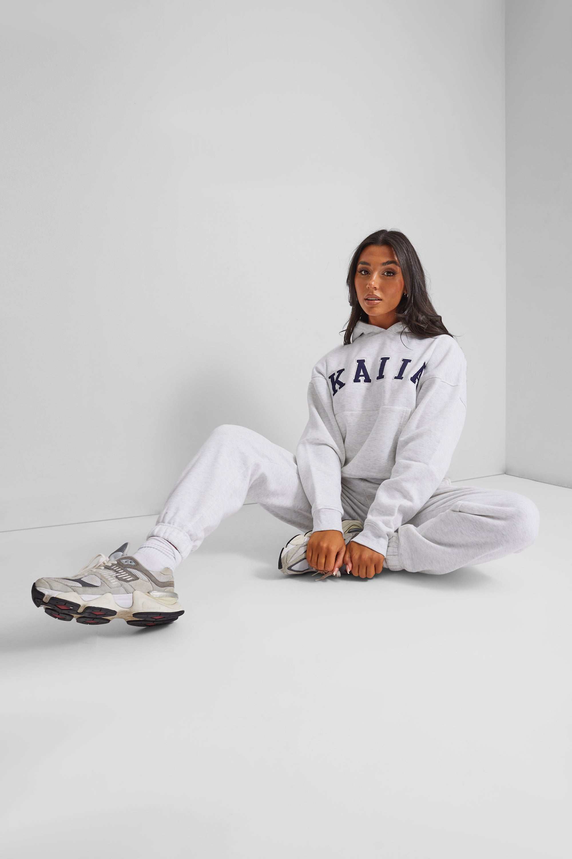 Kaiia Slogan Oversized Hoodie In Grey Marl | Kaiia