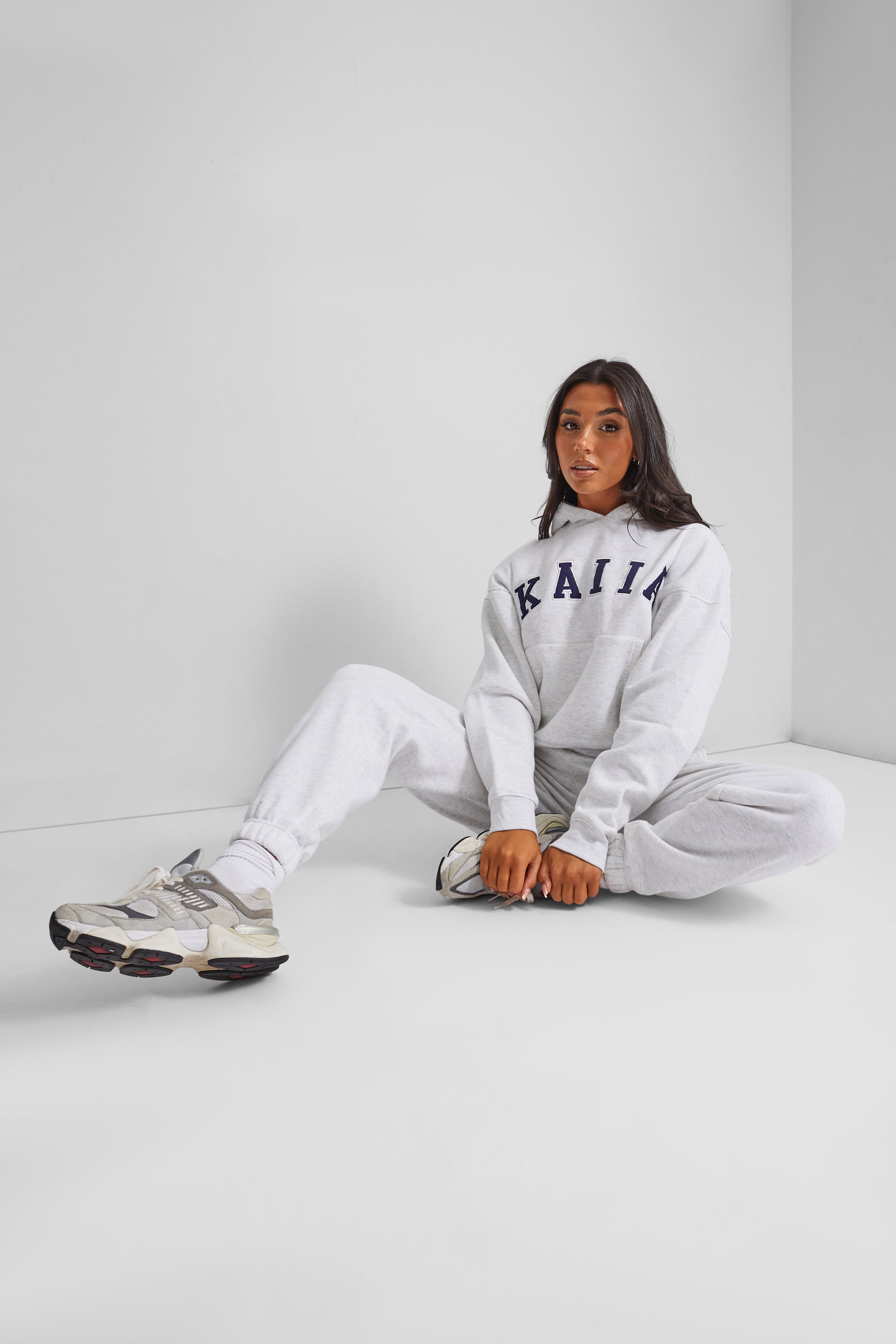 Kaiia Slogan Oversized Hoodie In Grey Marl