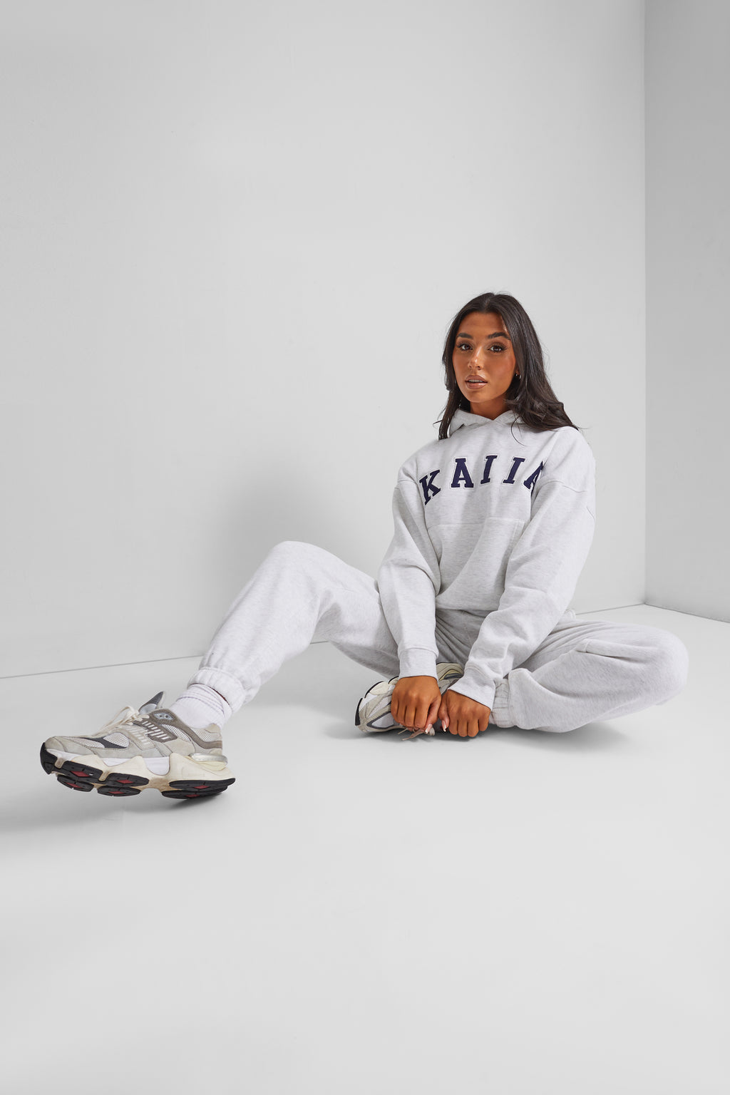 Cuffed grey joggers sales