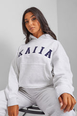 Kaiia Slogan Oversized Hoodie In Grey Marl