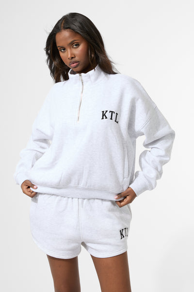 Ktl Logo Oversized Quarter Zip Sweatshirt Light Grey Marl | Kaiia