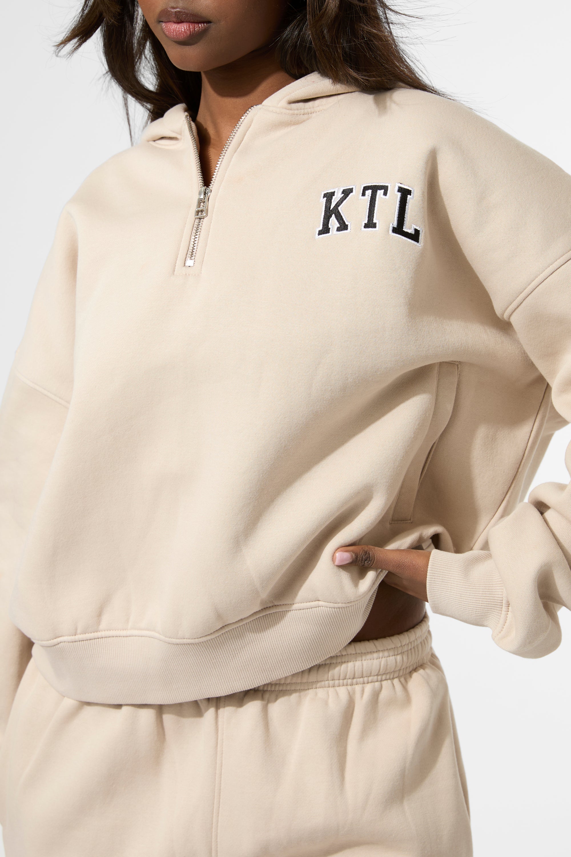 Kaiia KTL Logo Oversized Zip Up Hoodie Truffle