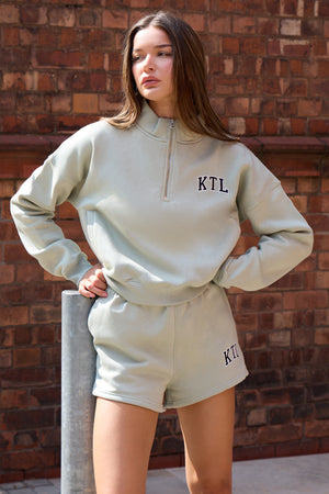 Kaiia KTL Logo Oversized Quarter Zip Sweatshirt Sage