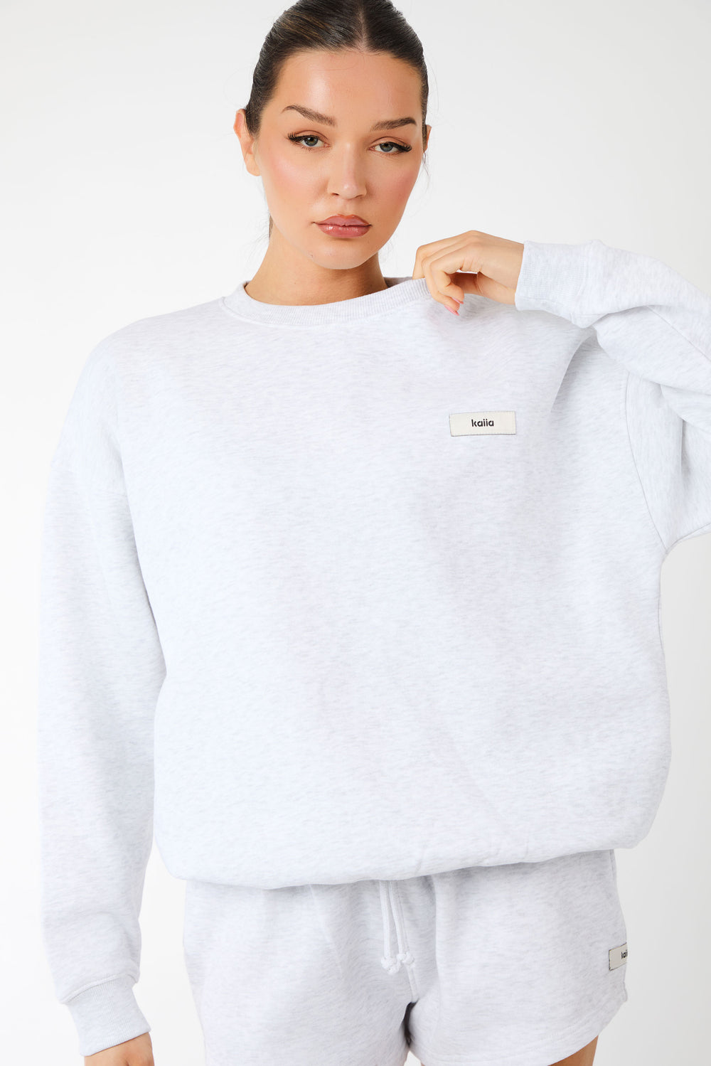 Kaiia Label Logo Oversized Sweatshirt Light Grey Marl
