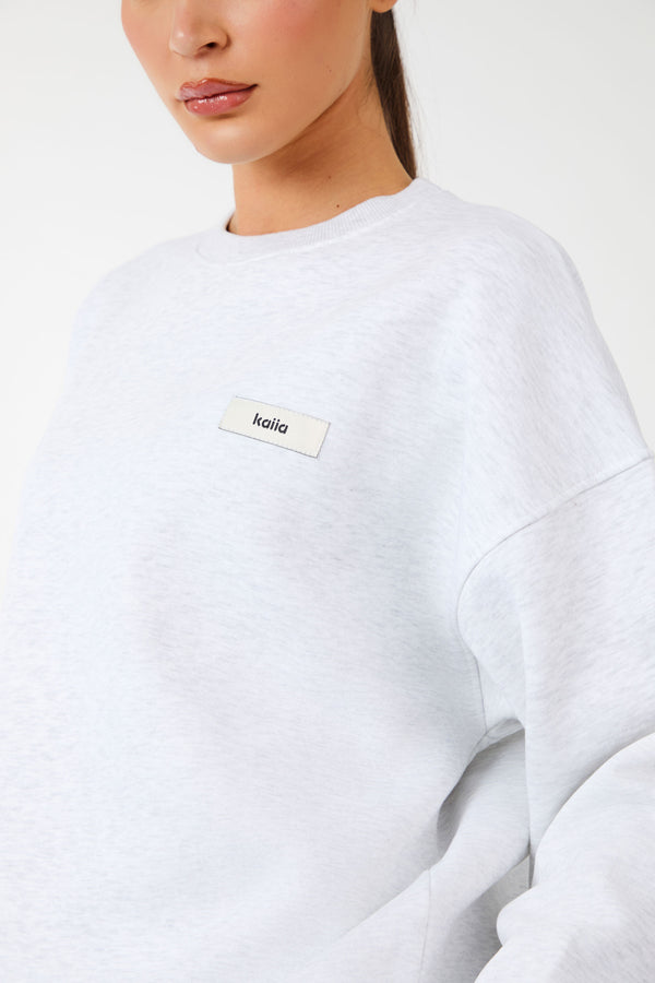 Kaiia Label Logo Oversized Sweatshirt Light Grey Marl