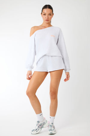 Kaiia Label Logo One Shoulder Jumper Light Grey Marl
