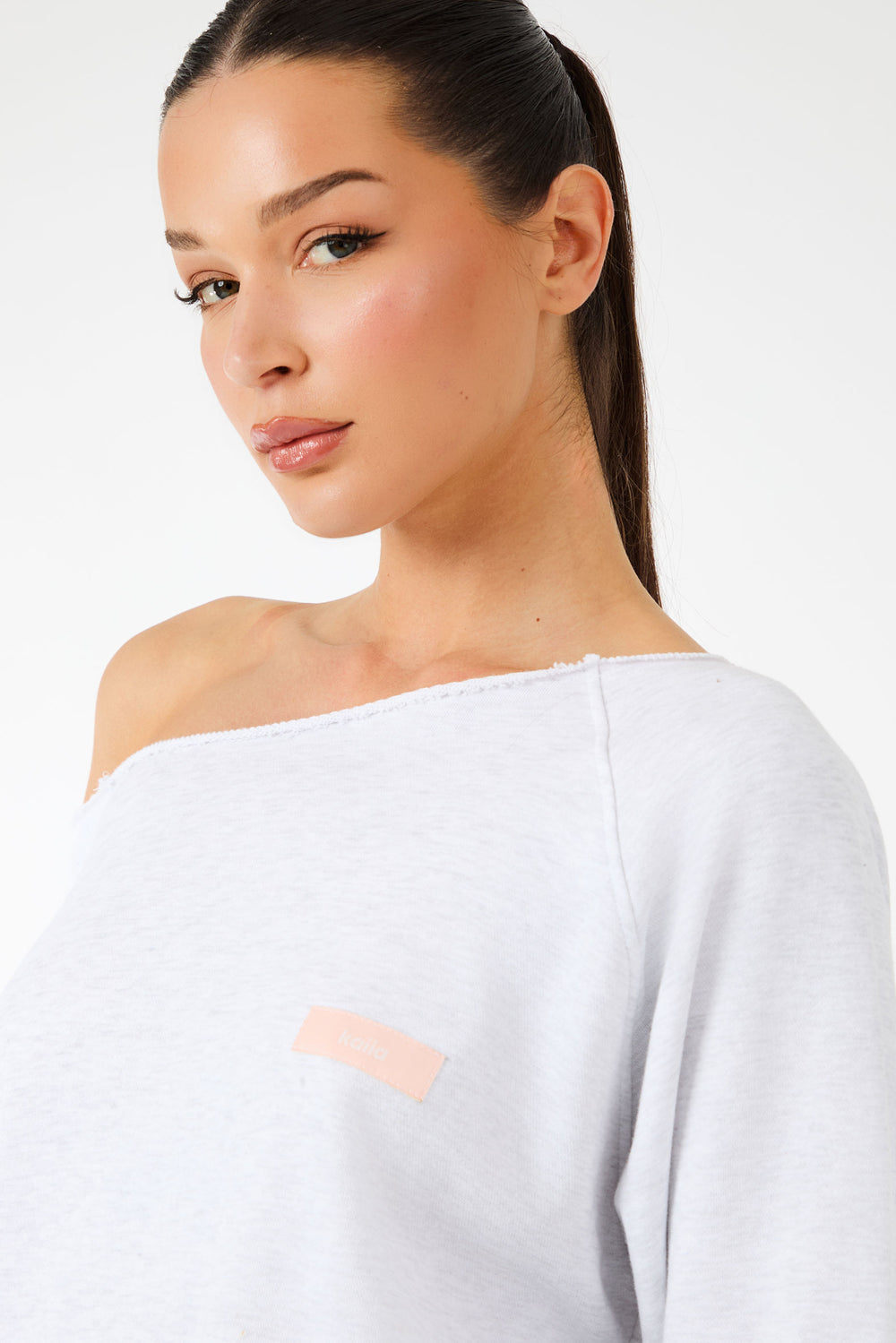 Kaiia Label Logo One Shoulder Jumper Light Grey Marl