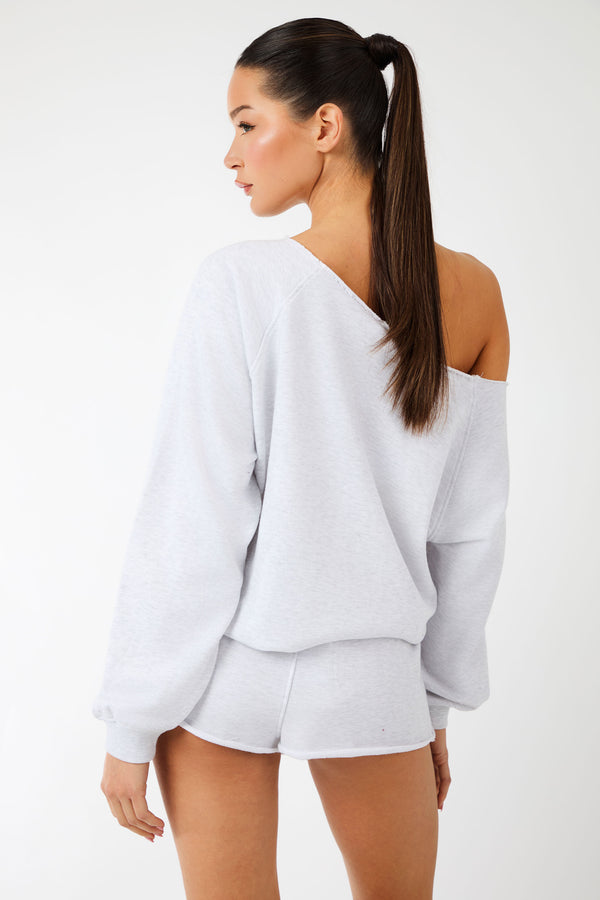 Kaiia Label Logo One Shoulder Jumper Light Grey Marl