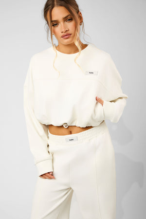 Kaiia Label Logo Premium Interlock Drawcord Sweatshirt Cream
