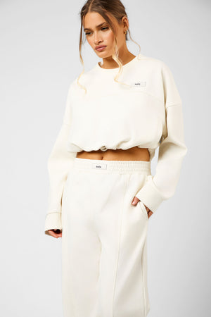Kaiia Label Logo Premium Interlock Drawcord Sweatshirt Cream