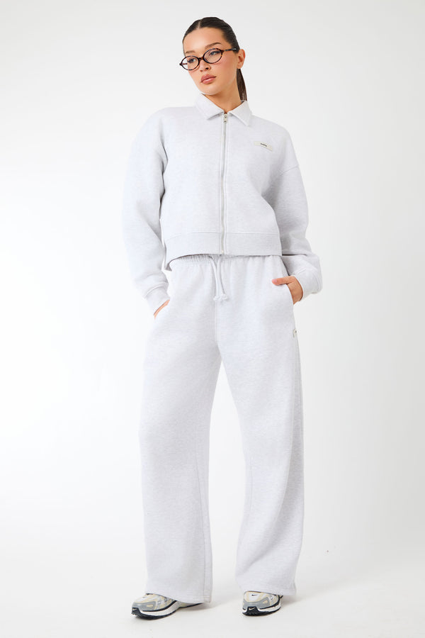 Kaiia Label Logo Collared Zip Through Sweatshirt Light Grey Marl