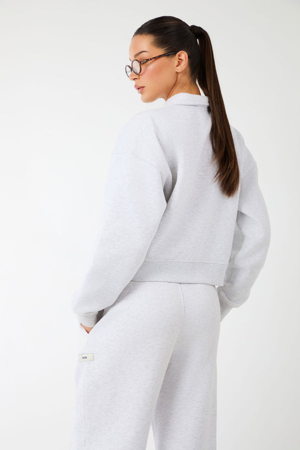 Kaiia Label Logo Collared Zip Through Sweatshirt Light Grey Marl