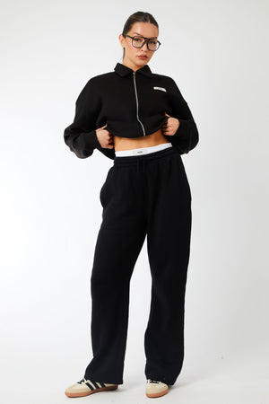 Kaiia Label Logo Exposed Waistband Wide Leg Joggers Black