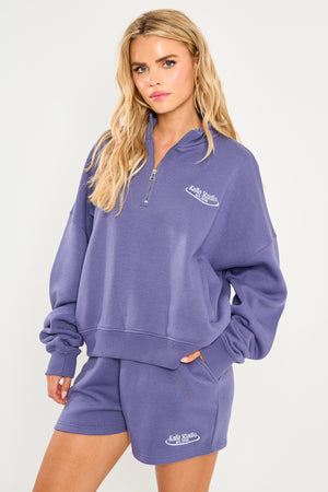 Kaiia Running Club Logo Quarter Zip Sweatshirt Light Navy