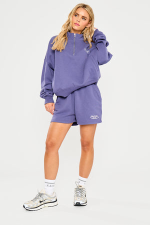 Kaiia Running Club Logo Quarter Zip Sweatshirt Light Navy