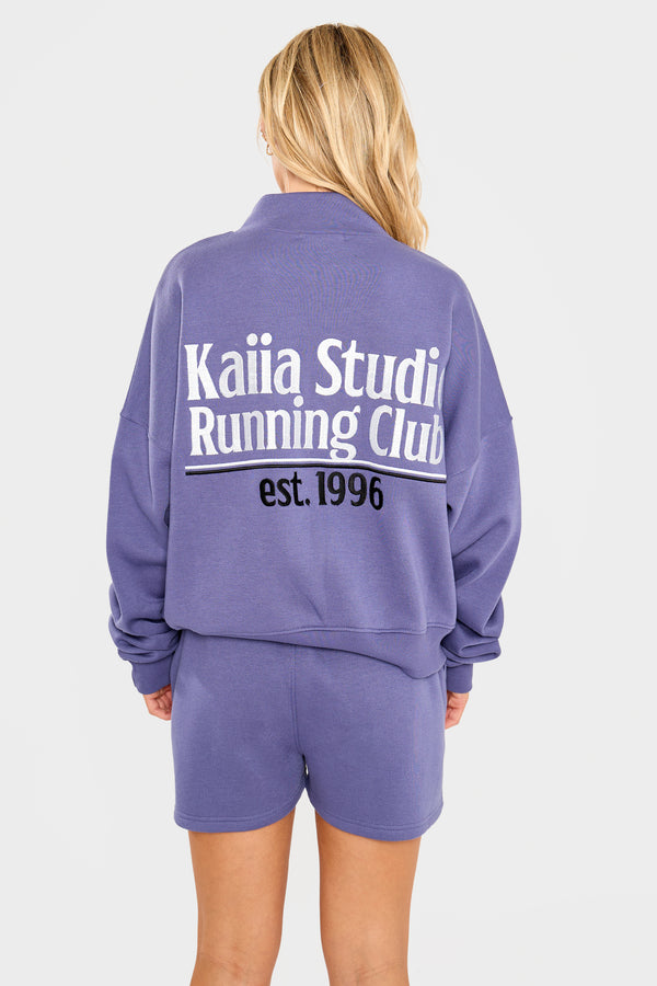 Kaiia Running Club Logo Quarter Zip Sweatshirt Light Navy
