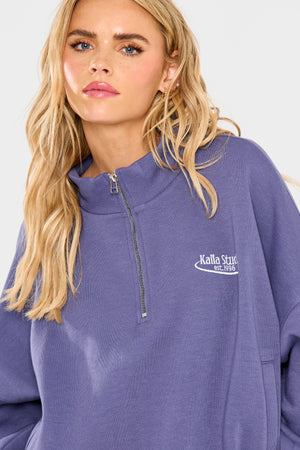 Kaiia Running Club Logo Quarter Zip Sweatshirt Light Navy
