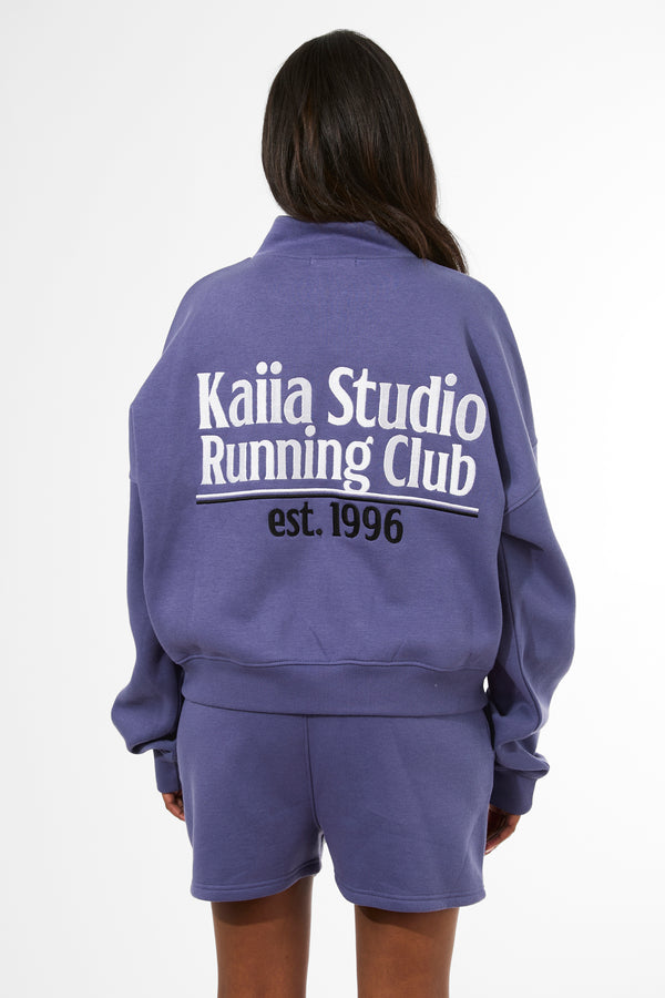 Kaiia Running Club Logo Quarter Zip Sweatshirt Light Navy