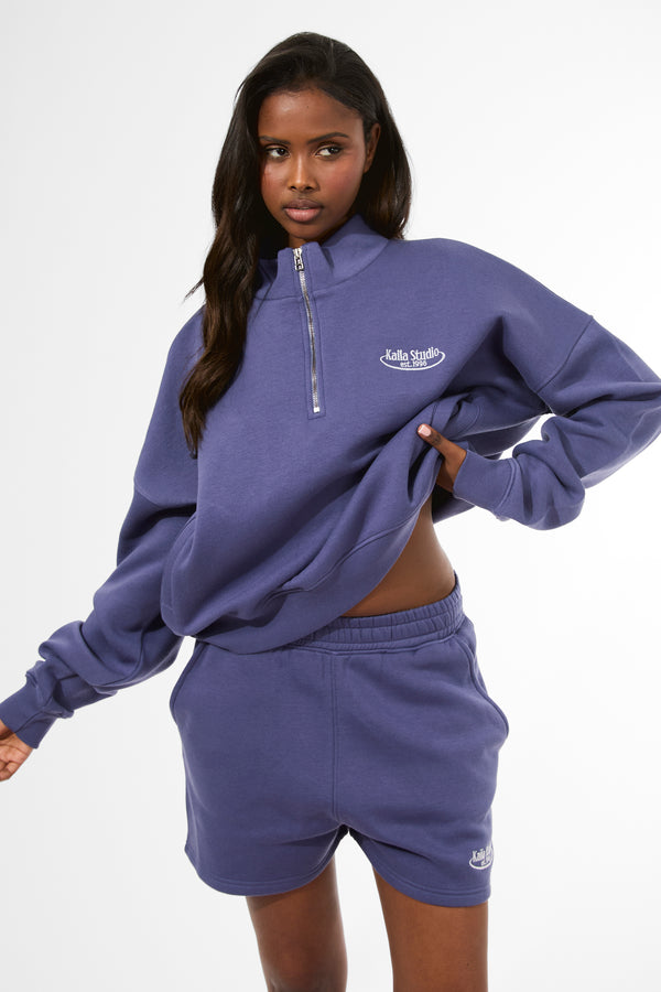 Kaiia Running Club Logo Quarter Zip Sweatshirt Light Navy