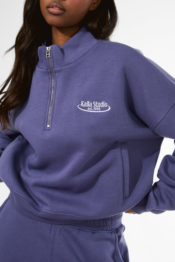 Kaiia Running Club Logo Quarter Zip Sweatshirt Light Navy