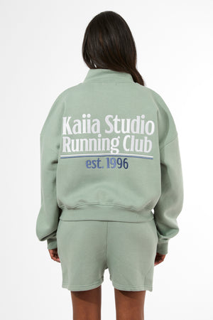 Kaiia Running Club Logo Quarter Zip Sweatshirt Green Tea