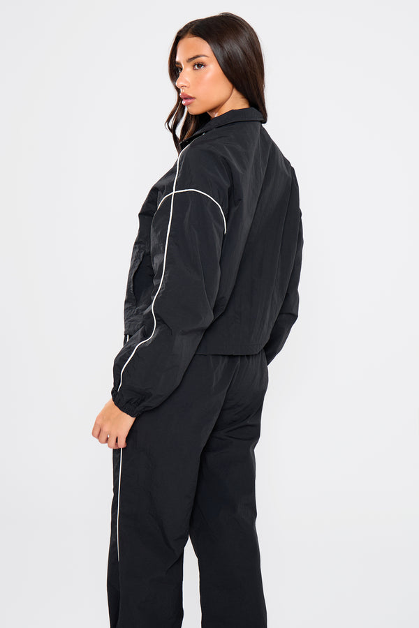 Kaiia Contrast Piping Quarter Zip Track Jacket Black