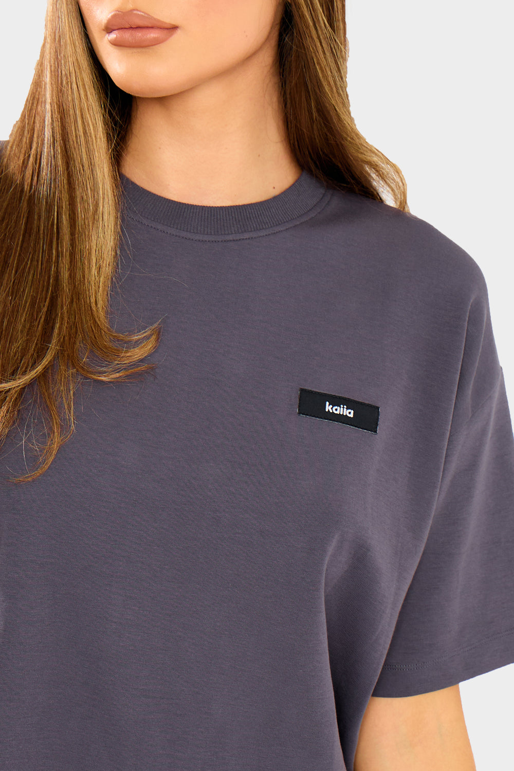 Kaiia Interlock Boxy T-Shirt Midnight Charcoal