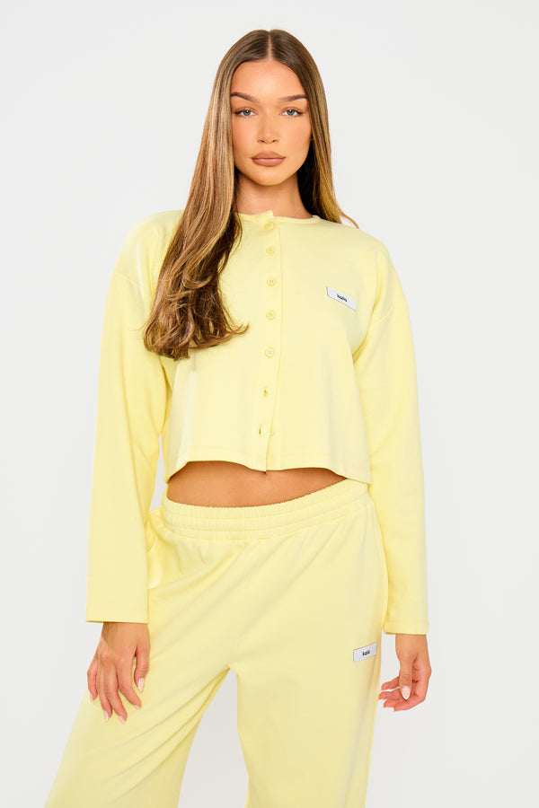 Kaiia Label Logo Premium Interlock Button Up Boxy T-Shirt Yellow