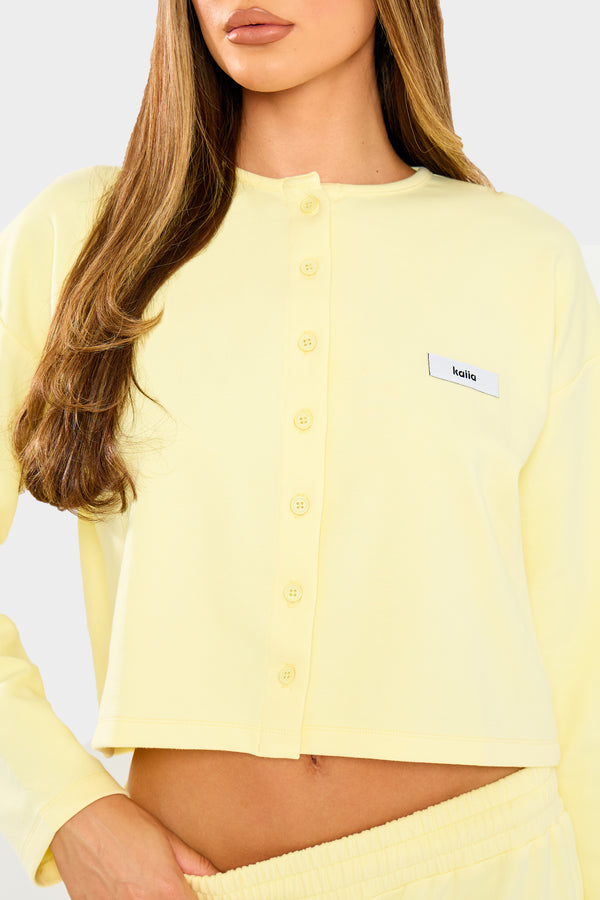 Kaiia Label Logo Premium Interlock Button Up Boxy T-Shirt Yellow