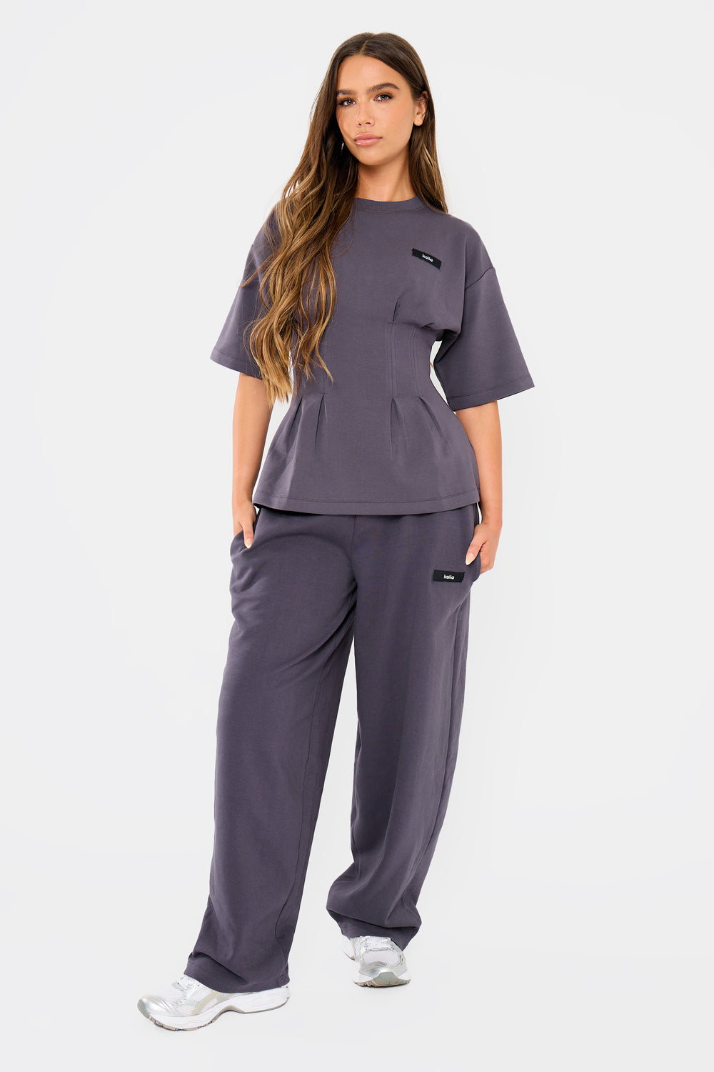 Kaiia Interlock Cinched Waist T-Shirt Midnight Charcoal