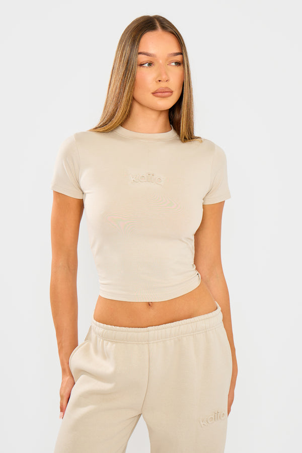 Kaiia Embossed Logo Baby Tee Ash Taupe