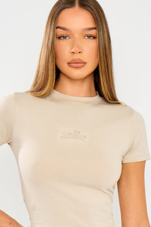 Kaiia Embossed Logo Baby Tee Ash Taupe