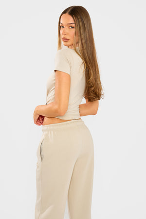 Kaiia Embossed Logo Baby Tee Ash Taupe