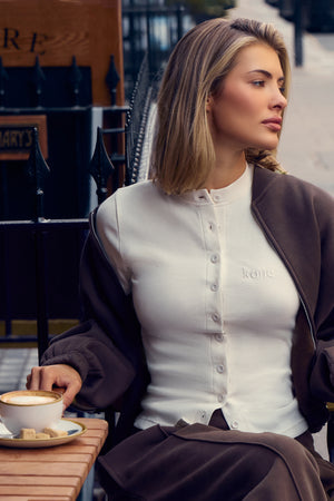 Kaiia Rib Button Up Top Cream