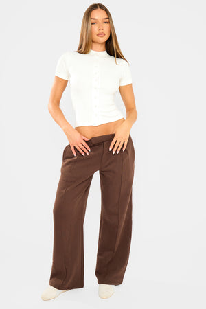 Kaiia Rib Button Up Top Cream