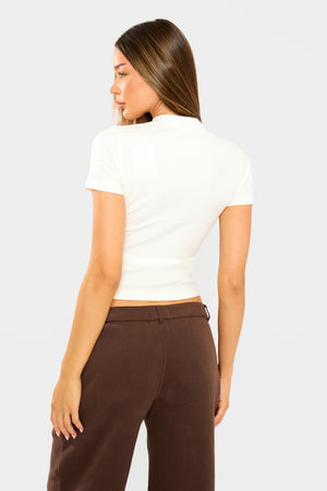 Kaiia Rib Button Up Top Cream