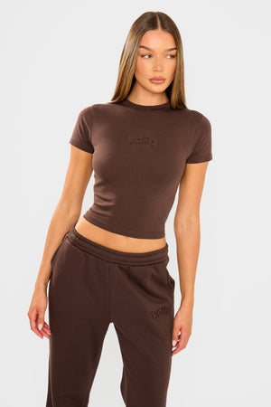 Kaiia Embossed Logo Baby Tee Bitter Chocolate