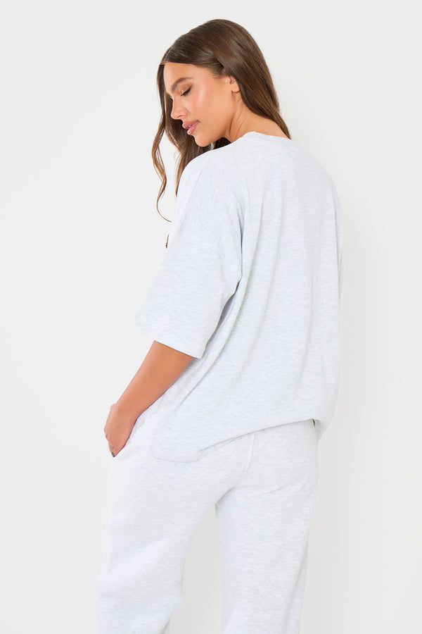 Kaiia Slogan Oversized T-shirt Light Grey Marl & Brown