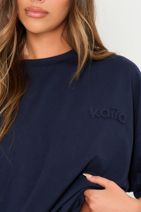 Kaiia Embossed Logo Oversized T-shirt Navy