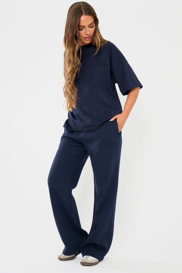 Kaiia Embossed Logo Oversized T-shirt Navy