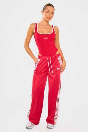 Kaiia Logo Contrast Trim Ribbed Bodysuit Red