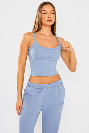 Kaiia Embossed Logo Cami Top Vintage Blue