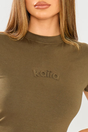 Kaiia Embossed Logo Baby Tee Olive