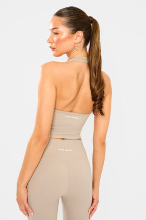 Kaiia Sculpt Halterneck Gym Top Ash Taupe